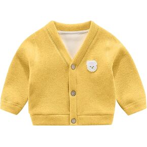 Baby Boys And Girls Padded Cardigan Jacket V Neck Button Cartoon Bear Pattern Daily Wear Costs for Toddler Girls
