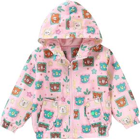 Toddler Kids Baby Girls Boys Cartoon Animal Print Jacket Zipper Hooded Windproof Coat Windbreaker Outwear Coat