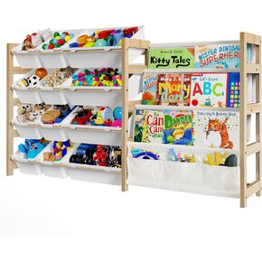 Large Toy Storage Organizer with 12 Toy Bins, Toy Organizers and Storage with 4 Tier Bookshelf for Kids Room, Playroom, Nursery Room