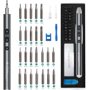 ORIA Mini Electric Screwdriver Rechargeable, Power Precision Screwdriver Set, 28 in 1 Magnetic Repair Tool Kit with 24 Bits, Type-C Charging Port, LED Lights, for Watches, Glasses, Electronics