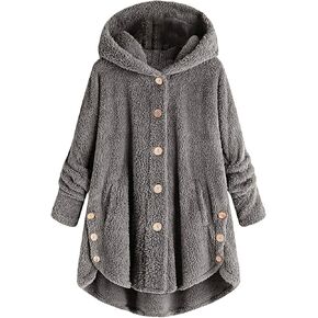 Muyise Oversized Warm Winter Coats for Women Sherpa Jacket Fuzzy Fleece Pullover Hoodie Button Down Outwear Coat with Pockets