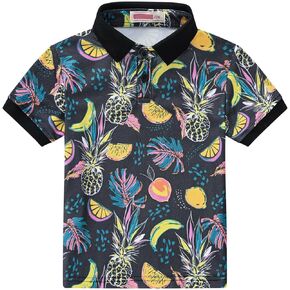 Kid Boys Golf Polo Shirt Funny Print Short Sleeve Shirts Button Lapel Collar Stretchy Comfy School Uniform Tops