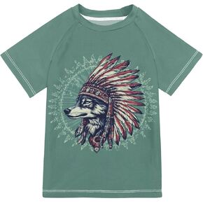 Western Tribal Wolf Green Girls Bathing Suit Sun Protection Sweatshirt Swimwear Beach Tops 3T