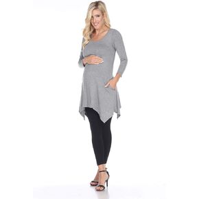 white mark Women's Maternity Makayla Tunic Top with Shark Bite Hemline & Pockets