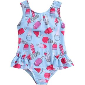 Kids Swim Suits Toddler Girls Beach Romper Swimsuit Infant Girls Ruffle Sleeveless Cute Printing Shorts 12 14