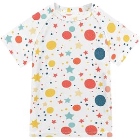 Stars and Circles White Kids Bathing Suits Girls Sun Protection Basketball Tshirt Swimwear Beach Tops 3T