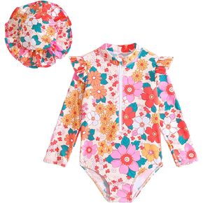 Girls Swim Suits 6/7 Toddler Girls Ruffle Beach Swimsuit Baby Flower Long Sleeve Bathing Suits Preppy