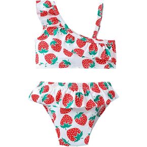 One Shoulder Swimsuits for Girls Ruffle Beach Bikini Swimsuit Two Piece Kids Bathing Suits U𝐏F 50+ Swimwear