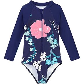 Baby Toddler Long Sleeve Romper Swimsuit Kids Children Girls Round Neck Floral Graphic Printing OneXPiece Bathing Suit