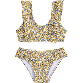 Girls Summer Beach Swim Suits 𝐇awaiian Floral Bathing Suits Cute Ruffle 2 Piece Swimsuits Bikinis Bottoms Sets