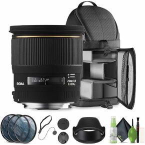 Sigma 24mm F1.8 Ex-DG لـ Canon (الجزء رقم 432101). مثالي لحفلات الزفاف المحترفة ، المغامرة الداخلية/الخارجية ، الحياة البرية ، السفر ، استخدام الصور + الملحقات