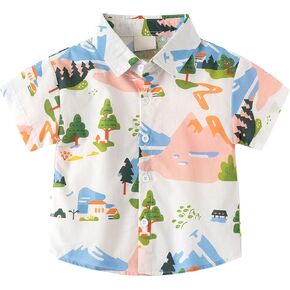 Summer Classic Beach T Shirts Toddler Boys Girls Lapel Collared Dry Fit Cool Tops Kids Graphic Tees Hawaiian Graphic Shirts