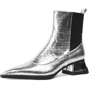 TinaCus Women's Pointed Toe Genuine Leather & Elastic Fabric Handmade Low Heels Slip On Casual Ankle Boots