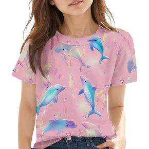 Girls Short Sleeve T-Shirts Cute Sunflower Print Kids Summer Tops Loose Crewneck Casual Basic Tees for Boys 3-14 Years
