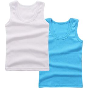 2-Pack Kids Basic Solid Sleeveless Tank Top Comfy Cotton Tee Shirts for Toddler Boys and Girls 2-14 Years