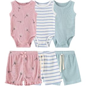 Baby Layette Set 6-Piece Unisex Bodysuits Pants Set Toddler Boy Girl Gift Sets