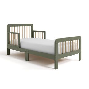 Storkcraft Pasadena Toddler Bed - GREENGUARD Gold Certified, Includes Toddler Safety Guardrails, Fits Standard Crib & Toddler Mattress, Stylish Design with Rounded Details, Olive with Driftwood
