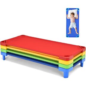 Giantex Stackable Daycare Cots for Sleeping, 51" L x 22.5" W Portable Nap Cots for Kids and Toddlers w/Easy Lift Corners, Space-Saving Toddler Bed for Preschool Classroom Pet Daycare, Pack of 4, Multi