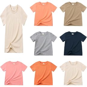 Toddler Kids Short-Sleeve Tee Shirts Infant Cotton Undershirts with Crew Neck Solid T-Shirt for Boys Girls