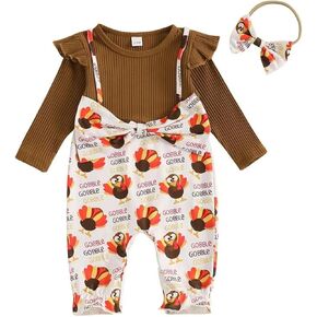 Long Sleeve Undershirt for Toddler Boy Girls Fall Thanksgiving Turkey Flying Sleeve Stripe False Two Loved Baby Bodysuit