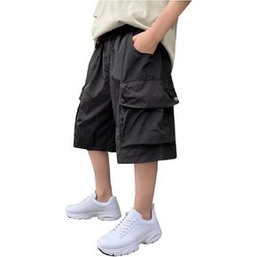 Boys Baggy Summer Cargo Shorts Loose Elastic Waist Pull On Outdoor Camping Hiking Shorts with Flap Pockets for 5-16 Years
