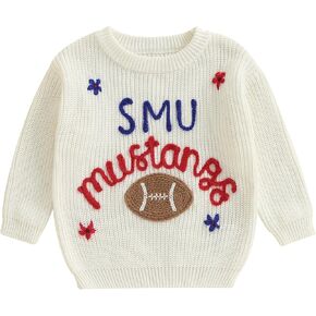Toddler Baby Girl Boy Knit Sweater Oversized Long Sleeve Football Embroidery Shirt Top Fall Winter Clothes