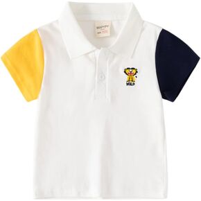 Boy Baby Toddler Uniform Short Sleeve Polo T-Shirt Color Contrast Lapel Cute Cartoon Button V Neck Shirt Tops