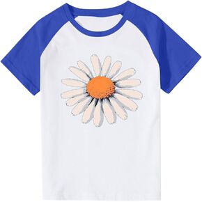 Girls Raglan Short Sleeve T-Shirts Cute Daisy Print Kids Summer Tops Loose Crewneck Casual Basic Tees for Boys 2-14 Years