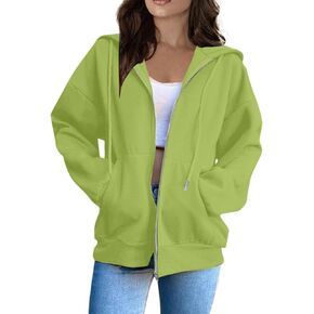 Zip Up Hoodie Women Long Sleeve Oversized Sweatshirts Y2K Jacket With Pockets 2024 Fall Outfits