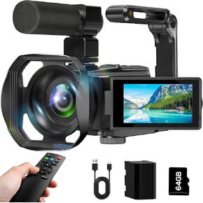 8K فيديو كاميرا كاميرا كاميرا الفيديو ، 64 ميجابكسل ، كاميرا Vlogging Vision Vision ، 18x Zoom 3.0 "شاشة WiFi Camcorder لـ YouTube مع الميكروفون ، وغطاء العدسة ، و stablizer ، وبطاقة SD 64GB ، وبطارية واحدة 4500 مللي أمبير في الساعة