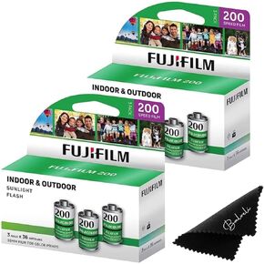 Fujifilm 200 35mm Film Bundle, 6 Rolls (2x3 Pack) 36 Exp Each, Includes Premium Balveli Microfiber Cleaning Cloth -Fuji 35 mm Film Roll for Film Camera 35mm-fujifilm - Fuji 200