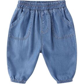Little Boys Loose Jeans Toddler Baby Casual Elastic Waist Ripped Denim Pants Pockets Pull on Pants for Boys Fall Outfits