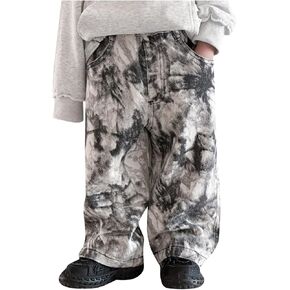 Little Baby Boys Leopard Denim Pants Elastic Waisted Wide Leg Casual Parachute Trousers Travel Y2K Streetwear Bottoms