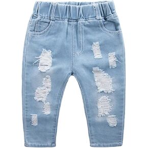 EISHOW Unisex Baby Ripped Jeans,Toddler Kids Elastic Waist Jeans Casual Pull on Jogger Denim Pants Harem Trousers