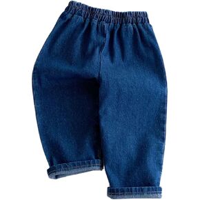 Hwafan Toddler Autumn Unisex Casual Comfort Jeans Pants Baby Girls Boys Spring Classic Solid Color Cozy Denim Trousers (Dark Blue,1T,24 Months)