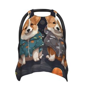 Wearing Clothes Corgi Dogs Baby Car Seat Canopy Cover, Multi Use Breathable Nursing Breastfeeding Covers for Mom Soft Stroller Sun Shade Newborn Shower Gift