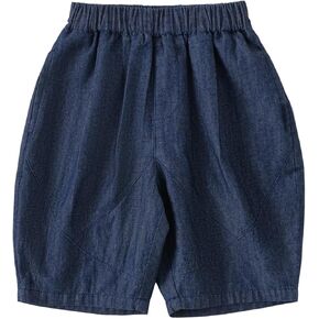 Boys Loose Denim-Look Shorts Cotton Elastic Waist Lantern Pants Breathable