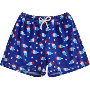 Twopumpkin 4th Fourth of July Toddler Boy Swim Trunks with Compression Liner American Flag Bathing Suit Swimsuit Beach Shorts