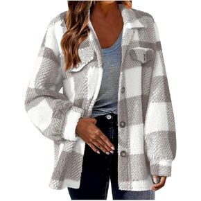 Women's Flannel Plaid Shacket Long Sleeve Button Down Shirts Jacket Coats Fall Clothes for Women 2024