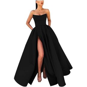 Women's Solid Color Sexy Strapless Slit Long Zippered Chest Pad Evening Dress Dress Formal and Dresses for Women