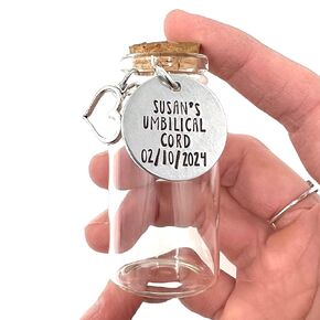 Umbilical Cord Keepsake Jar with Date, Glass With Cork For Storage, Sentimental Gift For A Mom Mother's Day Baby Shower, Gift Ready - Comes With Gift Box