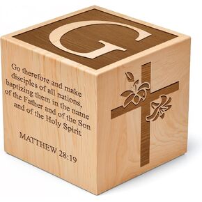 Personalized Baby Baptism Wood Block, Customized Laser Engraved Baptism Gifts for Boys & Girls, Custom Wooden Name Blocks, Personalized Catholic Bible Name Engraved Wood Blocks Handcrafted in the USA