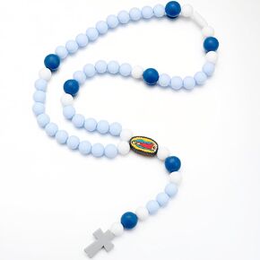 Kigeli Blue Cross Baptism Silicone Rosary God Bless First Rosary Catholic Cross Necklace Baby Shower Baptism Party Supply for Baby Shower Christian Communion Gifts