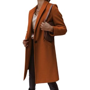 Womens Notch Lapel Cotton Blend Coat Winter Open Front Single Single Brached Mid Long Business Disual Bazers مع جيوب