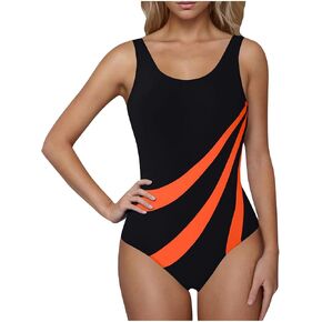 Women's One Piece Swimsuits Tummy Control High Waisted Bathing Suit Wrap Tank Swimsuit Color Block Slimming Swimwear