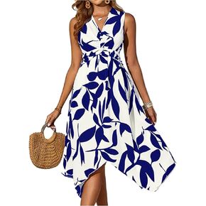 Summer Dresses for Women 2025 Floral Handkerchief Hem Midi Dress Flowy V Neck Tshirt Dress A Line Tank Dress