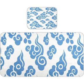 Chinese Auspicious Cloud Pattern White Blue Cooling Baby Bed Mattress 28" x 52" Ultra Soft Bed Pads Disposable for Kids, Adult
