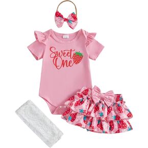 Baby Girl First Birthday Outfit Cute Donut Print Short Sleeve Romper Party Tutu Tulle Skirt One Year Old Clothes