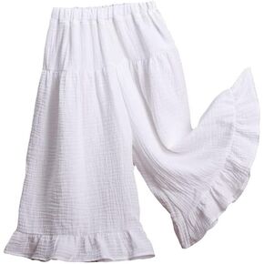 Toddler Baby Little Girls Basic Cotton Gauze Ruffle Pants Casual Loose Fit Wide Leg Trousers Bottoms Outfits