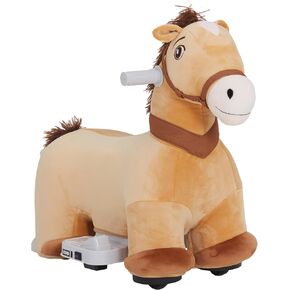 Qaba 6V Ride on Horse, Battery Powered Electric Ride on Pony with Music Forward, PU Wheels, Soft Touch, Riding Pony for Girls Boys Aged 18-36 Months, Brown